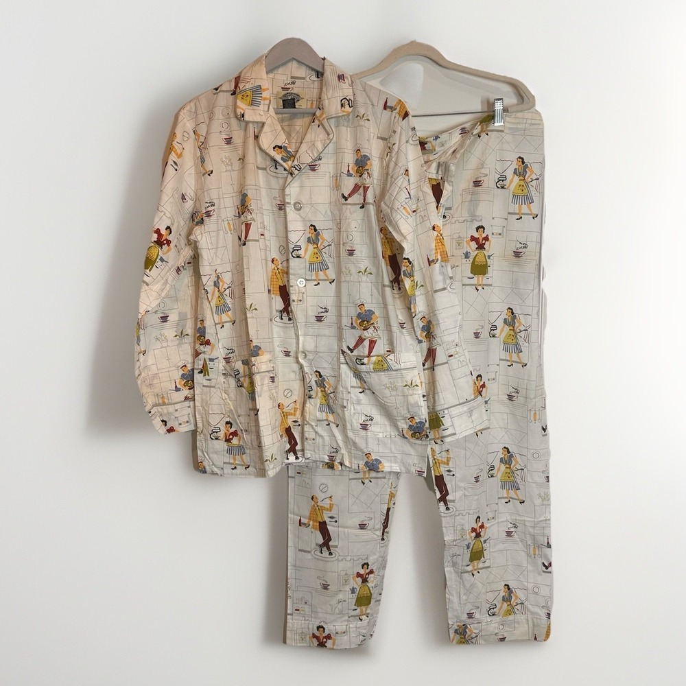 Shadow Boxer Collection NYC Pajama Set Large Kitchen Print Novelty Button Down